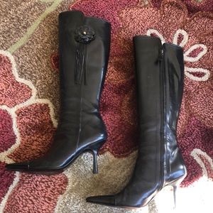 Chanel knee high leather boots 2” heel